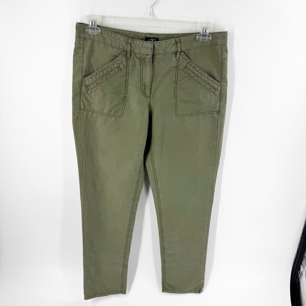 Loft Olive Green Linen Cotton Blend Utility Cargo Pants Size 6 158-400630‎ - Picture 2 of 8
